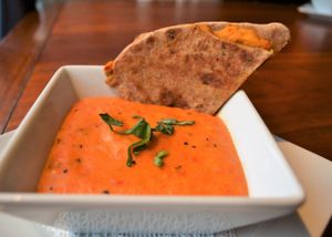 roasted red pepper bisque at Ellicottville Brewing Company in Fredonia