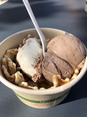 Chocolate chocolate & date pudding cake in a waffle bowl  at Lick Honest Ice Creams in San Antonio