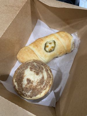 coffee cake muffin and jalapeño kolache ( ate the cheese kolache on the drive back 🤪)  at Cake Thieves in San Antonio