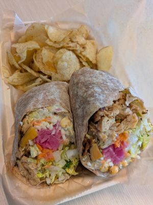 Chick'n ceasar salad wrap w/ chips at NU Kitchen in Somerville