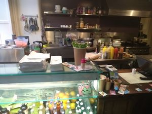 Their kitchen and counter at Mooshka in Amsterdam