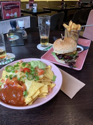Loaded nachos + Middle Eastern burger at Mooshka in Amsterdam