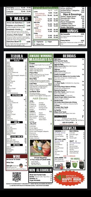 Menu at Sanchos in San Antonio