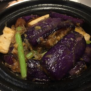 Eggplant, Chinese yams, celery, vermicelli  at Vegetarian Kitchen 素食園坊 in Hong Kong Island