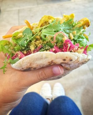 Veggies on pita. It's gluten-free  at Bodhi Leaf Eatery in Denpasar