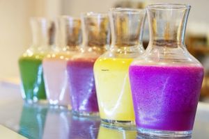 smoothies: spirulina power, pinky guava, mix berries, mango lassie, dragon nana at Bodhi Leaf Eatery in Denpasar