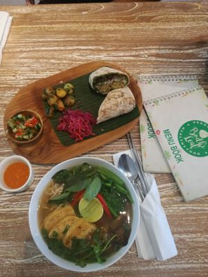 In the centre of Denpasar this restaurant does great healthy food at an affordable price. We got the pho which was perfect and a falafel wrap which was delisious. Definitely worth  at Bodhi Leaf Eatery in Denpasar