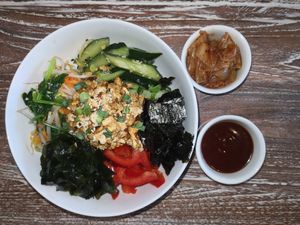 Bibimbap bowl at Bodhi Leaf Eatery in Denpasar