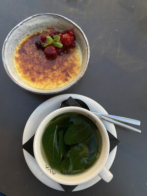 Israeli mint tea with a little cream brûlée never hurt anyone #Veganuary at Four One Six (416) in Tel Aviv