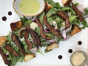vegan ";steak"; salad at Four One Six (416) in Tel Aviv