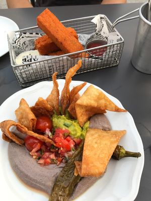 polenta fries and black bean hummus at Four One Six (416) in Tel Aviv