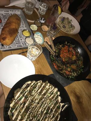 Steak in a pen, Shawarma, From the oven bread at Four One Six (416) in Tel Aviv