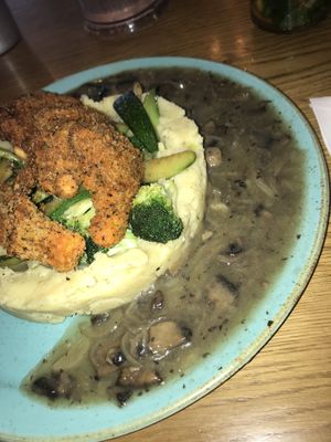 King oyster mushroom schnitzel with mashed potatoes and mushroom gravy  at Four One Six (416) in Tel Aviv