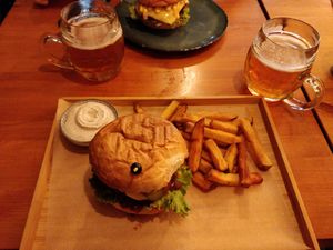 recommended home burger. (With additional fries for 1,50€) at Balans Bistro in Bratislava