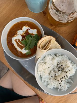 hot madras - indian with rice and pita at Balans Bistro in Bratislava