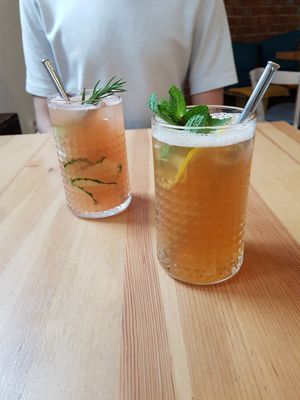 The grapefruit and rosemary lemonade and the earl iced tea at Balans Bistro in Bratislava
