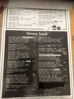 Menu at Balans Bistro in Bratislava