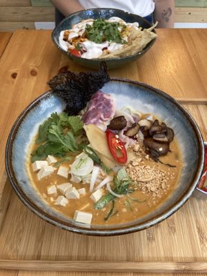 Tom Yum sauce, excellent taste, huge portion(600g) and burrito bowl(up) creamy and delicious, cold meal, good choice when outside is hot weather  at Balans Bistro in Bratislava