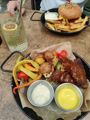 BBQ Ribs + Smashed potatoes; Summer Burger at Balans Bistro in Bratislava