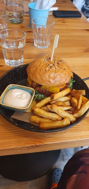 Mexican burger with this super fancy mayo ! at Balans Bistro in Bratislava