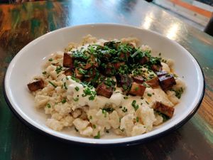 Traditional Slovak dish made vegan! Special of the day at Balans Bistro in Bratislava