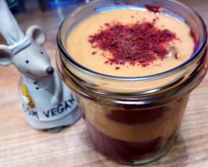 peanut butter cream, chocolate cream and pieces of spelt cake at Balans Bistro in Bratislava