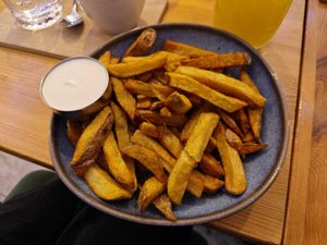 Homemade fries with homemade mayo at Balans Bistro in Bratislava