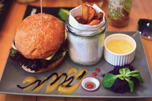 Their flagship burger.  at Balans Bistro in Bratislava