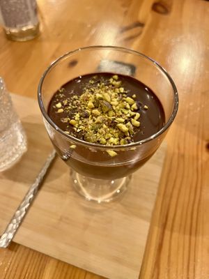 Hot chocolate with pistachio  at Balans Bistro in Bratislava