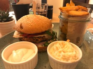 Mexican burger with homemade fries  at Balans Bistro in Bratislava