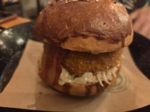 Hash brown burger at Balans Bistro in Bratislava