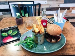 Balan burger with fries. at Balans Bistro in Bratislava