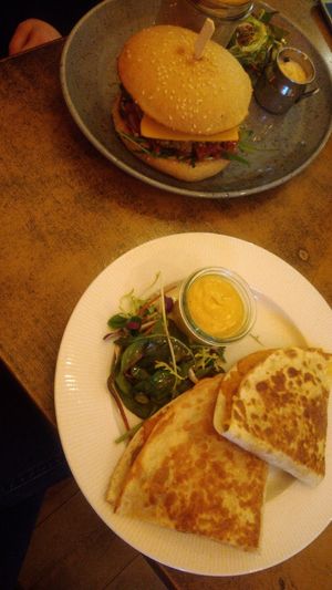 Burger and quesadilla at Balans Bistro in Bratislava