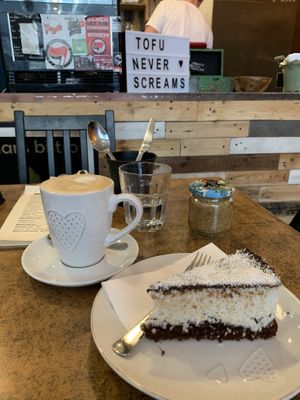 Try the bounty cake - super light and tasty! at Balans Bistro in Bratislava