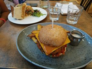 my vegburger superspicy ! YUMMY😜 at Balans Bistro in Bratislava