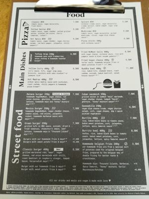 Menu for food options at Balans Bistro in Bratislava