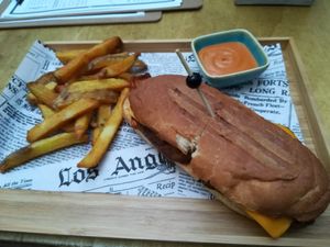 Cuban sandwich, Belgian fries and barbecue dip at Balans Bistro in Bratislava
