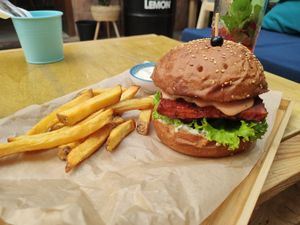 Green burger at Balans Bistro in Bratislava
