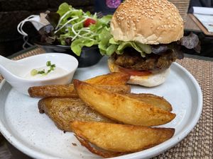 Khao soi burger, 210 baht  at Reform Kafe in Chiang Mai