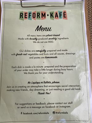 Menu Front  at Reform Kafe in Chiang Mai