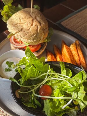 Mushroom burger (200 THB)  at Reform Kafe in Chiang Mai