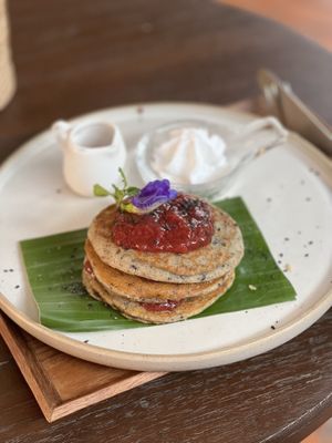 Gluten free black sesame pancakes  at Reform Kafe in Chiang Mai