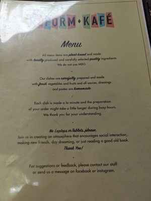 menu at Reform Kafe in Chiang Mai