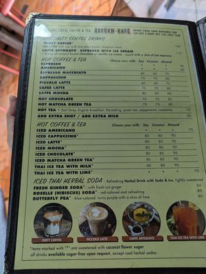 menu at Reform Kafe in Chiang Mai