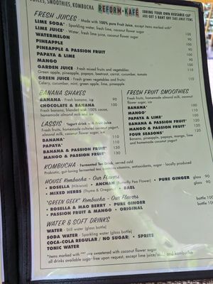 menu at Reform Kafe in Chiang Mai