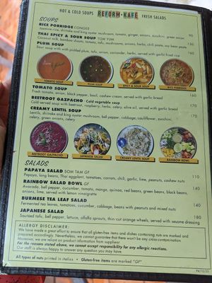 menu at Reform Kafe in Chiang Mai