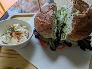 Vegetable bagel with potato salad at Reform Kafe in Chiang Mai