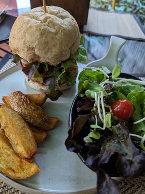 Burger with wedges at Reform Kafe in Chiang Mai
