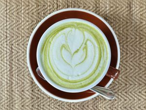 Hot matcha green tea w/ soy milk (70 THB)  at Reform Kafe in Chiang Mai