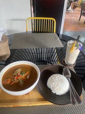 Massaman curry and banana milkshake   at Reform Kafe in Chiang Mai
